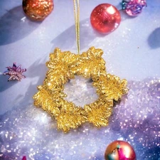 4 - Christmas Winter Wonder Lane  Ornaments Gold Leaf Stars, 4 Pac's