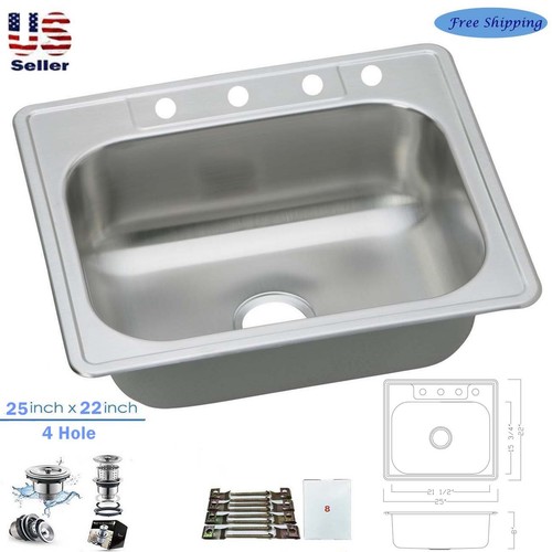 Stainless Steel Deep Top Mount Drop in Single Bowl Bar /Prep Kitchen Sink 22" - Picture 5 of 5
