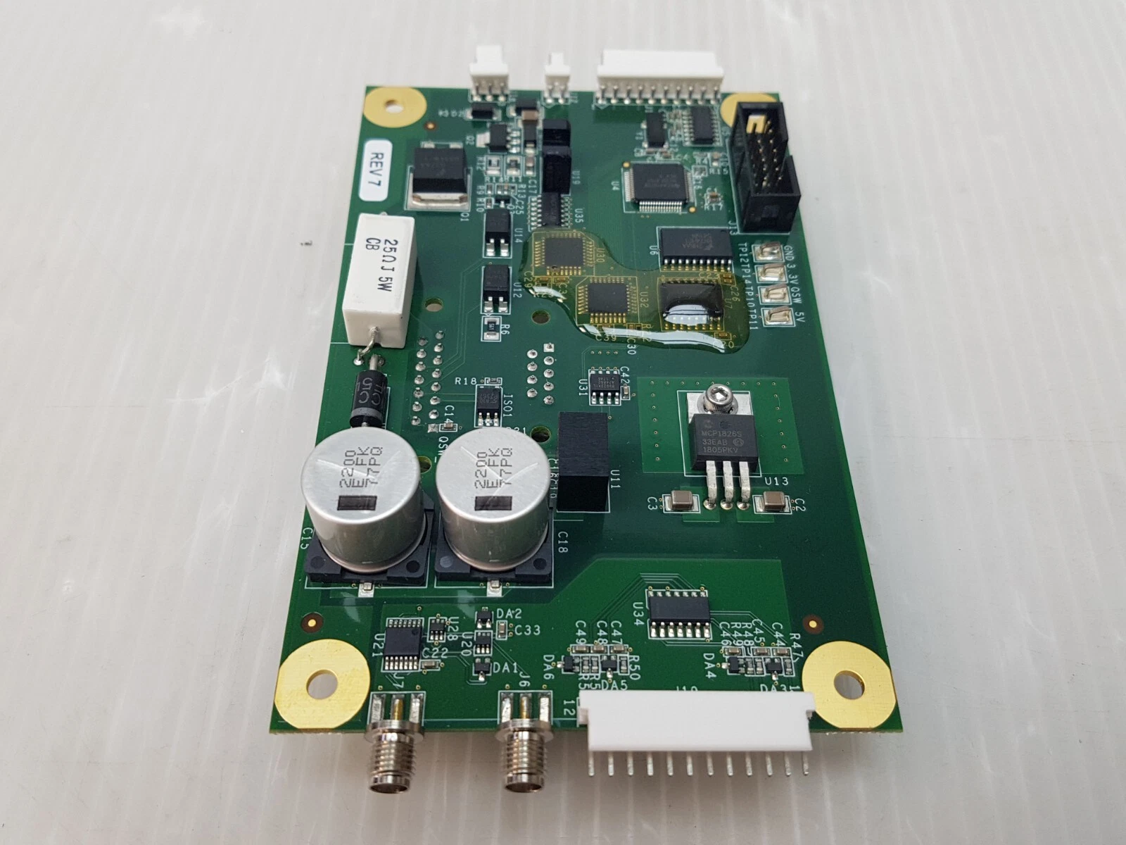 024-A021 board rotated with two SMA-type coaxial connectors in front