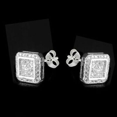 MENS 14K WHITE GOLD FINISH .925 STUDS RAPPER EARRINGS