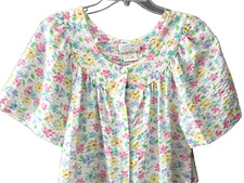 Vintage Miss Elaine Women's Floral House Dress Housecoat Short Sleeve Size S