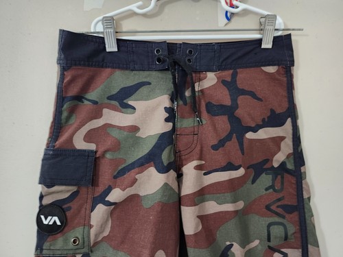 RVCA Shorts Boys 26 Brown Grn Board Surf Beach Camo Cargo Straight Drawstring 8" - Picture 3 of 18