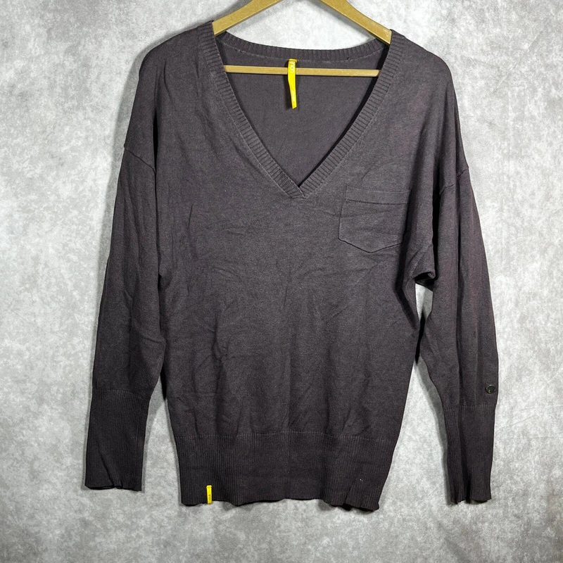 lole knit v-neck long sleeves pullover pocket casual sweater
