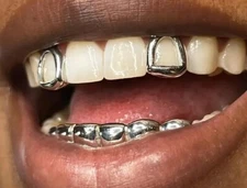 Custom Fit Silver 3pc Set Open Face Grillz Tooth Teeth Caps + Bottom w Mold Kit