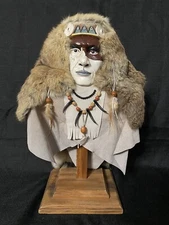 RARE Heritage Tribe 16" Native American Porcelain Wood Leather & Fur Collectable