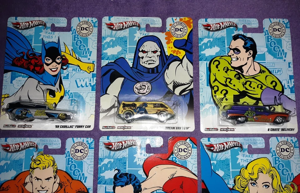 Hot Wheels DC Comics Pop Culture Nostalgia 2011 Set of 6 w/Real Riders NEW! - Image 2 of 3