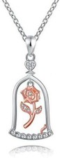 Rose Flower Pendant Necklace 925 Sterling Silver Romantic Beauty  Beast Gifts