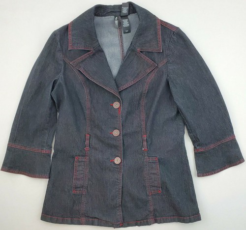 Bisou Bisou Womens Size Large Dark Wash Stretch Denim Jacket Blazer | eBay