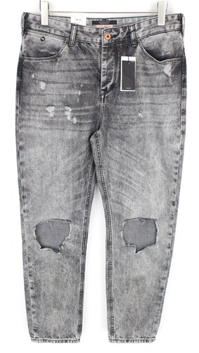 Jean Skinny Topshop Délavé à L'acide Gris - Taille 10 (W28 L32) - Style Moto Déchiré - Occasion Très Bon état