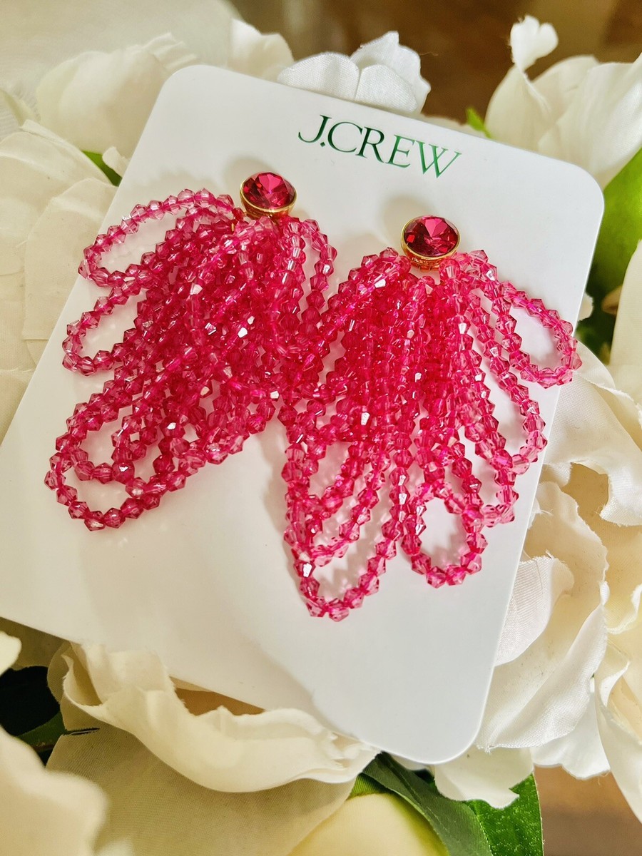 J Crew Glass Crystal Beaded Loop Chandelier Drop Statement