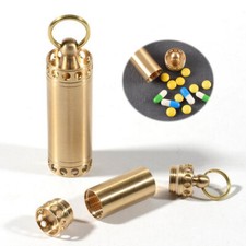 Brass Pill Storage Case Holder Keychain EDC Box Medicine Capsule Container