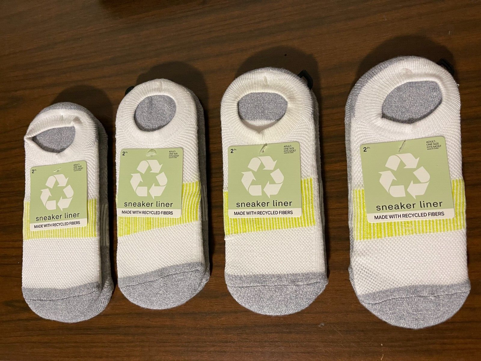 8 Pair Sneaker Liner No-Show Socks Adult One Size White Gray Recycled Fibers-image