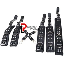 Heavy-Duty Cowhide Leather Bondage Kit  Collar, Ankle & Wrist Cuffs with Hogtie