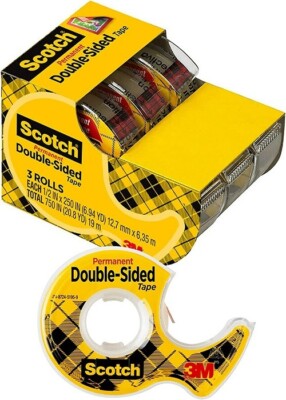 cotch Double Sided Tape, Permanent, 1/2 in x 250 in, 3 Dispensers/Pack