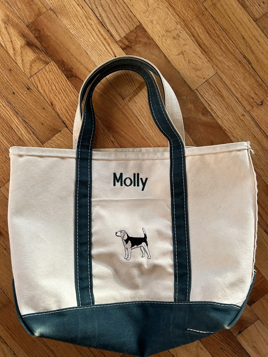 vintage LL Bean boat & Tote bag Green and natural Medium Size Molly Dog