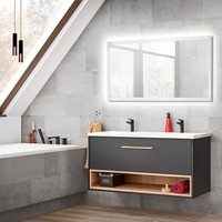 Waschplatz Set Anthrazit Eiche Led Spiegel Doppelwaschtisch Waschbecken Bad
