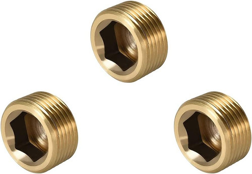 3/4" NPT Plug Brass Pipe Fitting Internal Hex Head (Pack of 3)