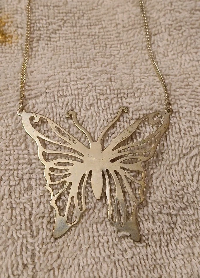 Лот из 3 бабочка ювелирных изделий 1 серебряного тона ожерелье, 3 уровня цепочка с бисером, 1 булавка - Изображение 2 из 4