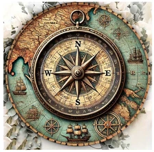 Vintage Nautical Compass Metal Sign – 8x8’’ Decor for Home, Garden & Office"