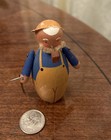 Vtg Miniature Swedish Hand Carved, Painted Wood Fisherman Figurine w Pipe, Fish — photo 3