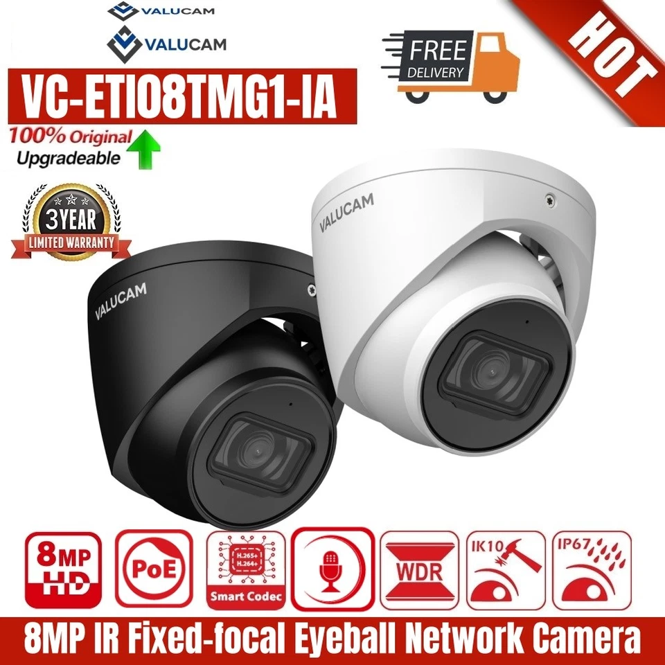 Cámara IP Valucam 8MP 4K POE MICRÓFONO Detección de Vehículos Humanos Visión Nocturna IR Exterior Foto 2 de 4