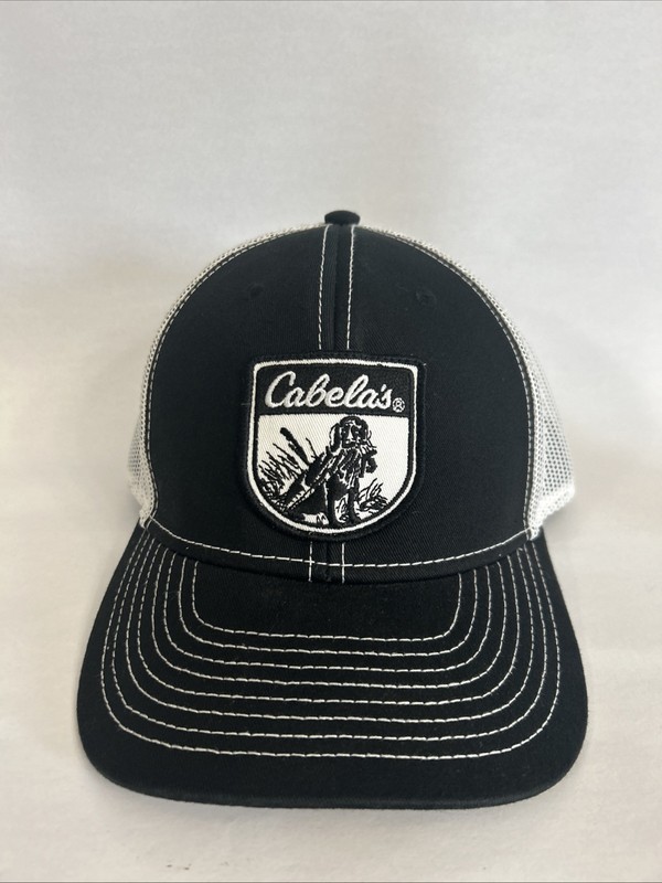 Cabela’s Trucker Hat Hunting Dog Patch Black And White Very Clean! One Size