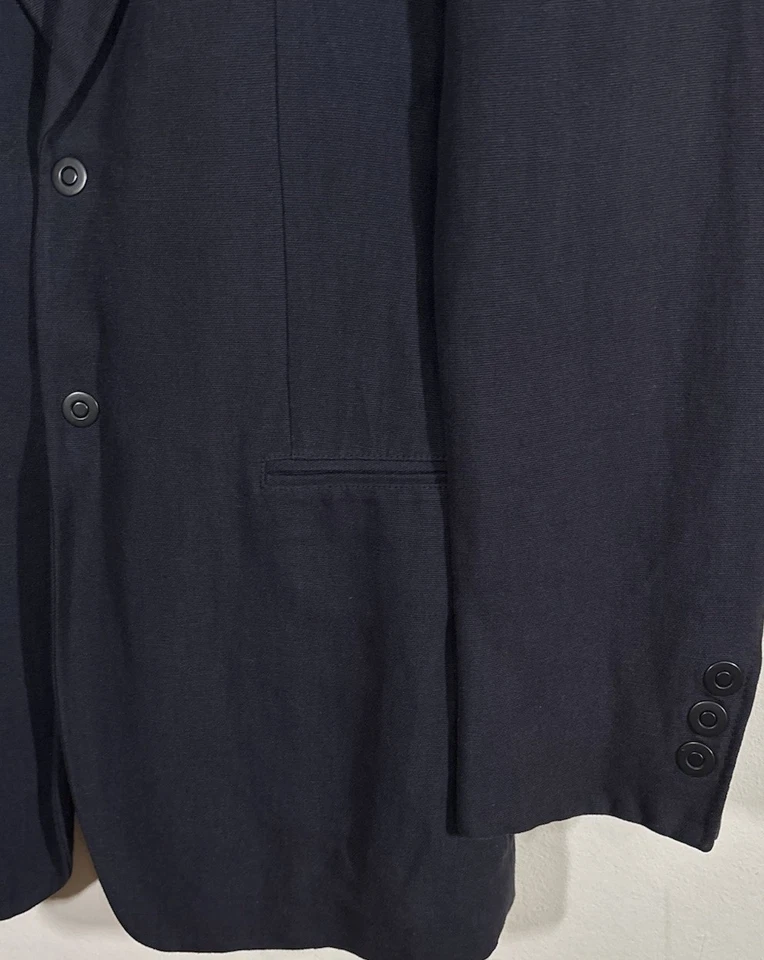 Blazer Vintage Emporio Armani Mezcla de Lino Para Hombres 40R Negro Hecho en Italia Barra Trasera Foto 3 de 4