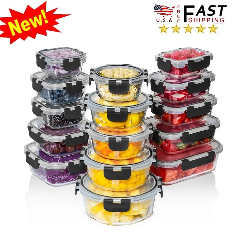 30 PC Glass Food Storage Containers w/Lids Reusable Glass Meal Prep Containers