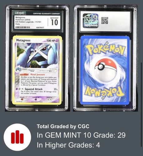 Metagross 11/101 Hidden Legends Holo Rare 2004 CGC 10 GEM MINT
