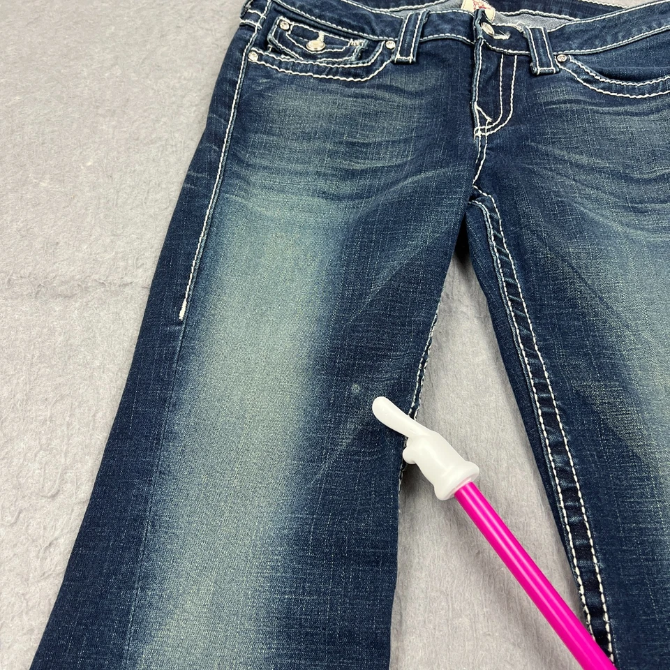 True Religion Disco Joey Big T Jeans Womens 30 Blue Flap Pocket Thick Stitch USA - Image 3 of 4