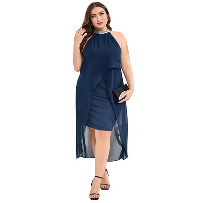 Plus Size Halter Neck Sleeveless Cocktail Dress Sequin Tulle Wedding Guest  Part | eBay