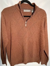 Oscar De La Renta Sweater Mens Small Brown 1/4 Quarter Zip Pullover Mock Neck