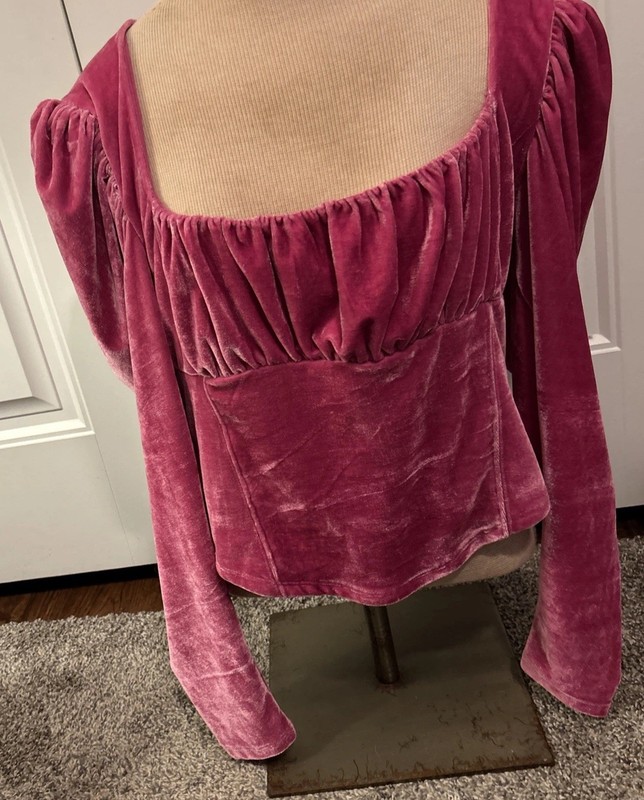 Free People Hold Me Shirt Glistening Pink Long Sleeve Velvet Crop Women’s Size L