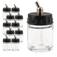 10pk Airbrush 3/4oz Glass Jar Bottles 30° Angle Adaptor Lid Assembly Dual-Action