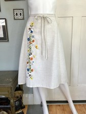 70s Small Medium Helen Cerda hand embroidered cotton wrap Skirt