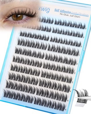 Lvmixwig Self Adhesive Lash Clusters 10-14MM Wispy Eyelash Clusters Pre Glued