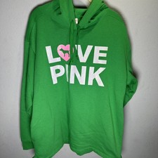 VICTORIA'S SECRET PINK FLEECE CAMPUS PULLOVER XL GREEN Sparkling Logo