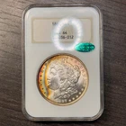 MS64 CAC 1887 $1 Morgan Silver Dollar, NGC Old Fatty Holder- Rainbow Toned