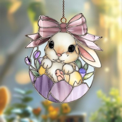Cute Easter Bunny Egg Suncatcher, acrylic Style Spring Window Hanging Decor