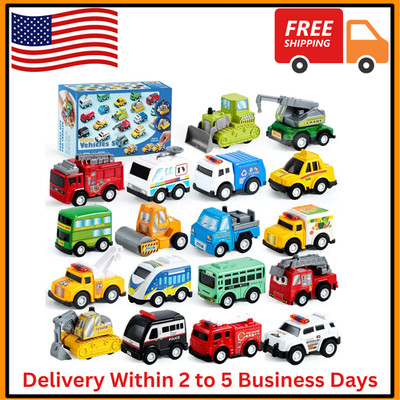 18-PCS Pull Back Cars and Trucks Toy Vehicles Set for Toddlers