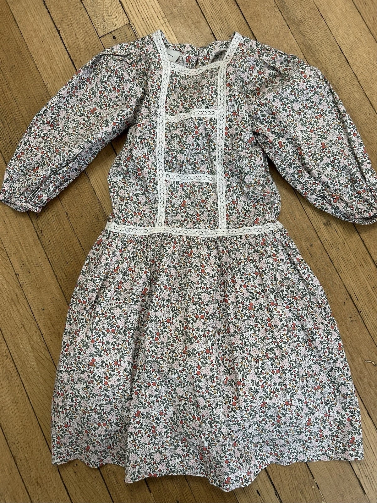 Mipounet Girls Organic Cotton Lace Detail Dress Floral Size 8 Youth Kids