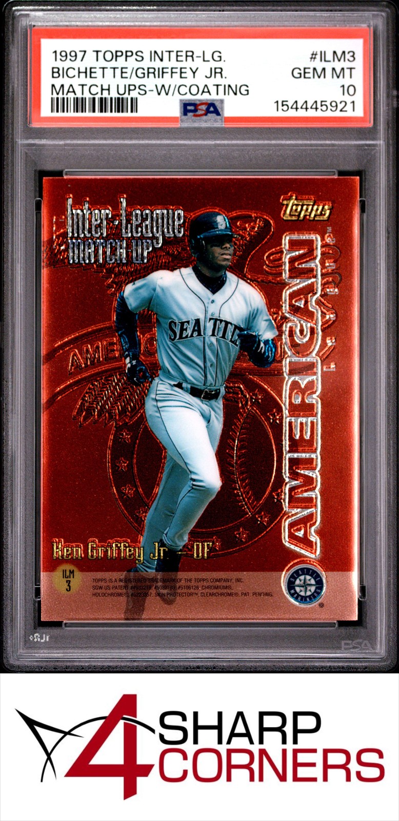 1997 TOPPS INTER-LEAGUE MATCH UPS #ILM3 KEN GRIFFEY JR. WITH COATING PSA 10 view 1
