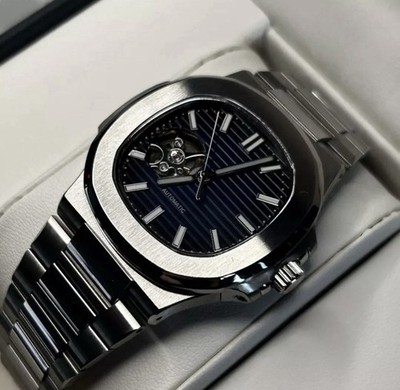 Custom 40mm  Jumbo  Open Heart Bleu Dial Mod Watch w/ NH38 Automatic Movement