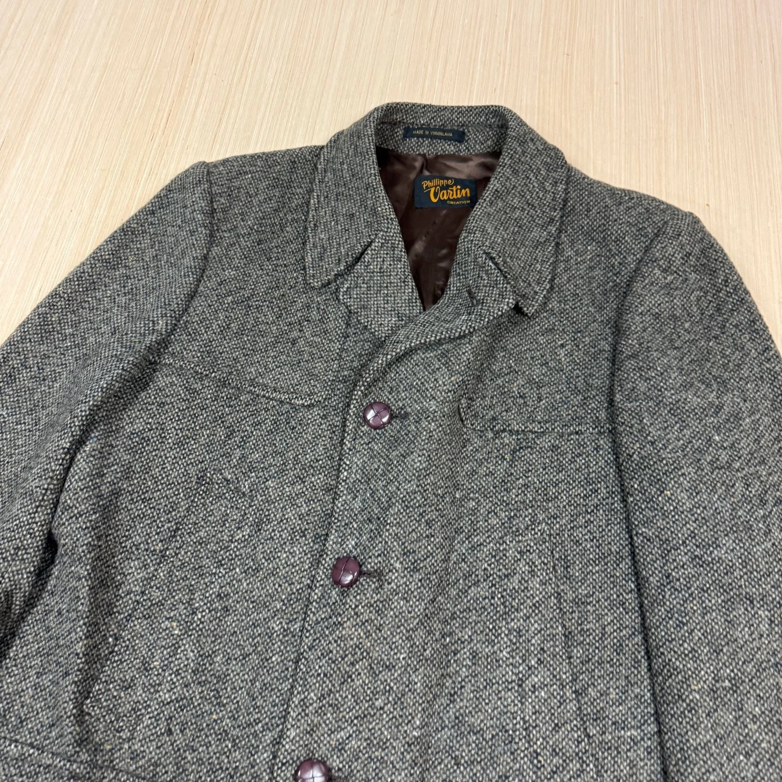 Vintage Tweed Wool Car Coat 42 Shooting 70s Jacket Yugoslavia Phillippe Vartin L image 5