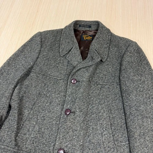Vintage Tweed Wool Car Coat 42 Shooting 70s Jacket Yugoslavia Phillippe Vartin L image 5