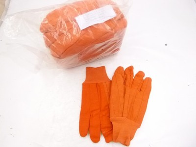 12 Pack High Visibility Orange Double Palm Work Gloves 65% Polyester 35% Cotton
