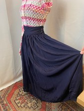 1950s Circle Skirt Deep Purple Indigo Silky Pleated Italian Vintage Sheer S
