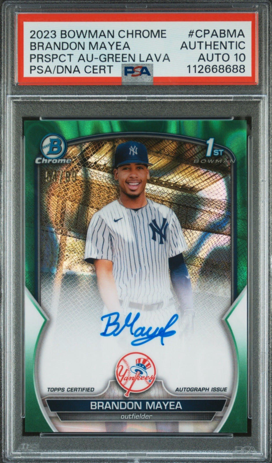 2023 Bowman 1st Chrome Green Lava /99 Brandon Mayea Auth Auto PSA 10 Pop 1!