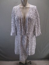 NWT Boohoo Size 14 Women Silver Sequined 3/4 Sleeve V Neck  Beauty Dress 907