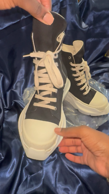 Rick Owens DRKSHDW Abstract High Sneaker Boots Size38.5 Black/Milk